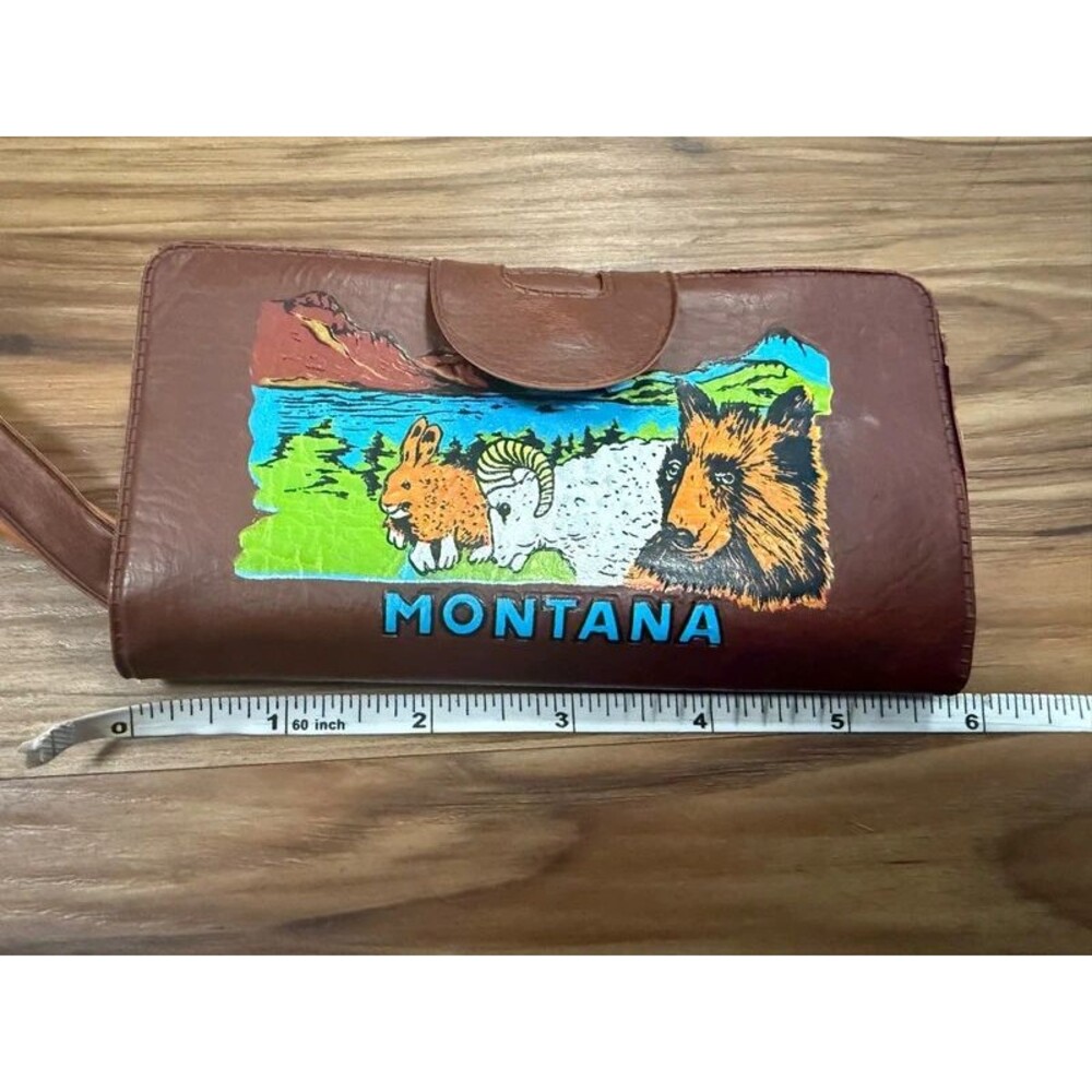 Vintage 1970s Montana Souvenir Wallet with Kiss-Lock Coin Purse